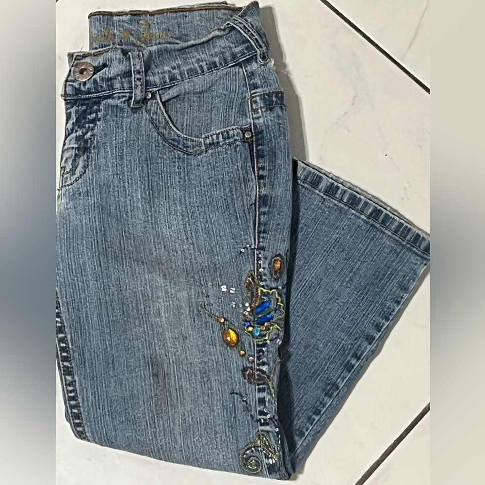 Vanilla star crystal rhinestone sequin Capri Crop denim hipster stretch jeans